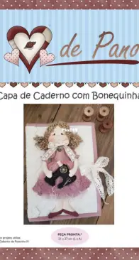 Atelier Coração de Pano - Dayanna Carlson - Capa De Caderno Com Bonequinha - Notebook Cover With Little Girl - Portuguese