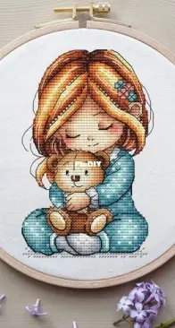 Little girl With Teddy by Alexandra Zamorina