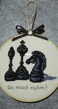 frame painting of chess pieces in cross stitch based on the novel by Arturo Pérez Reverte "The Table of Flanders"